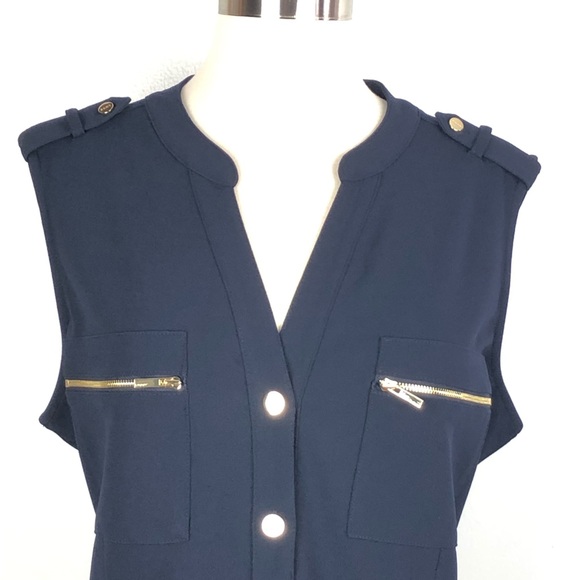 New DKNY button down sleeveless sheath dress blue - Picture 2 of 8